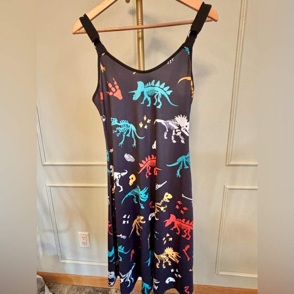 Black Dinosaur Print Midi Dress Like New Large